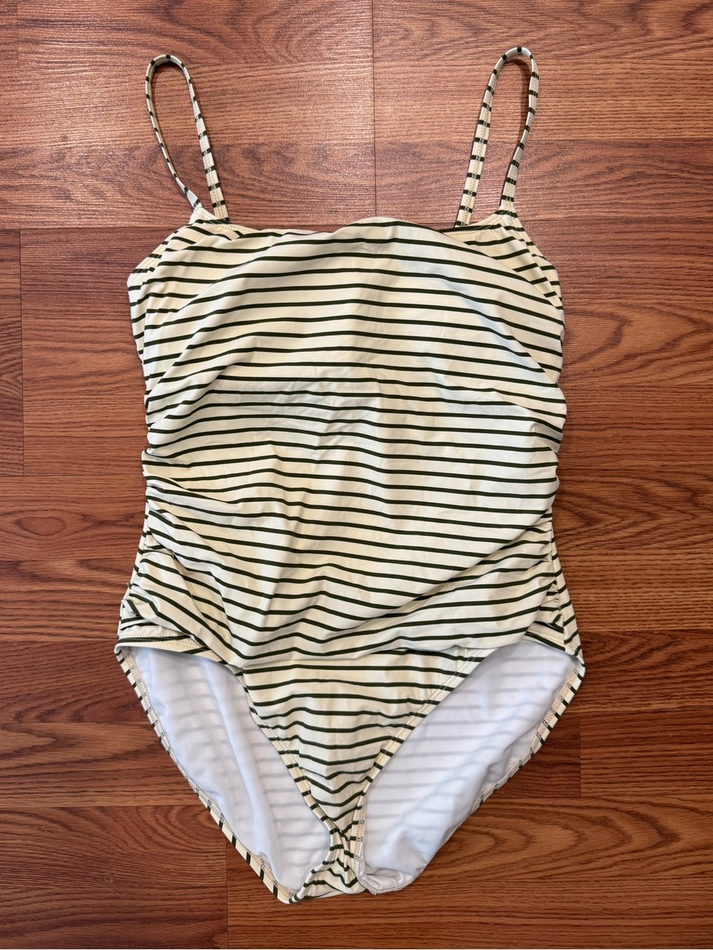 La Blanca One Piece Swimsuit Size 14 Green Stripe Ruched Tummy Control